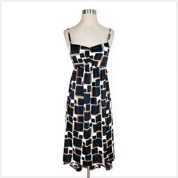 Karl Lagerfeld Printed Drop Hem Sweetheart Midi Logo Charm Dress NWT New 6 - Picture 2 of 6